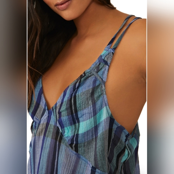 Free People Tops - Free People Plaid Cotton Crop Top Navy Combo Size Medium